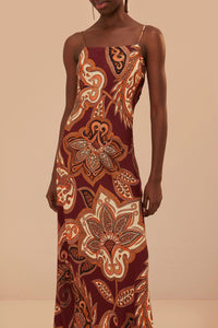 Robe longue à motif cachemire Léopard - Bordeaux
