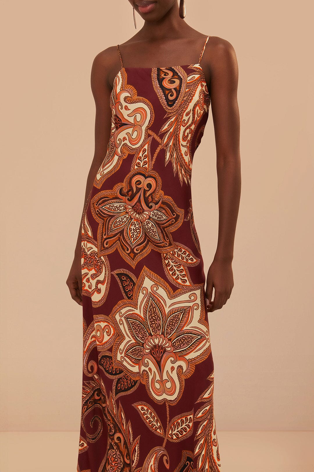 Robe longue à motif cachemire Léopard - Bordeaux