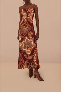 Robe longue à motif cachemire Léopard - Bordeaux