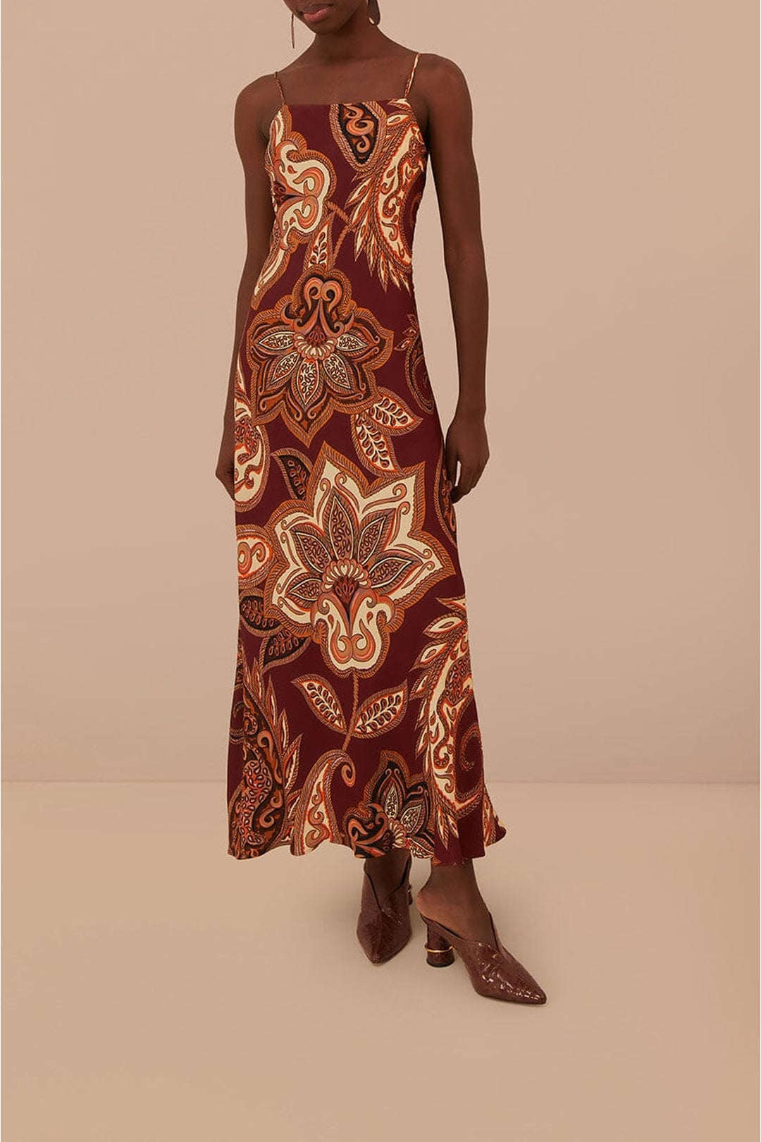 Robe longue à motif cachemire Léopard - Bordeaux