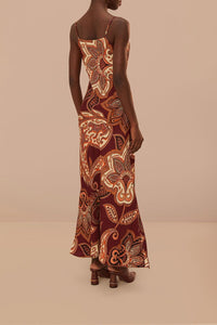 Robe longue à motif cachemire Léopard - Bordeaux