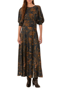 Robe longue Dotted Forest Teal - Noir