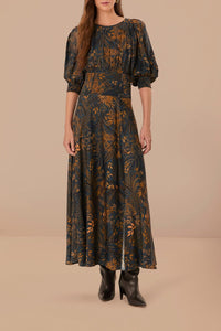 Robe longue Dotted Forest Teal - Noir