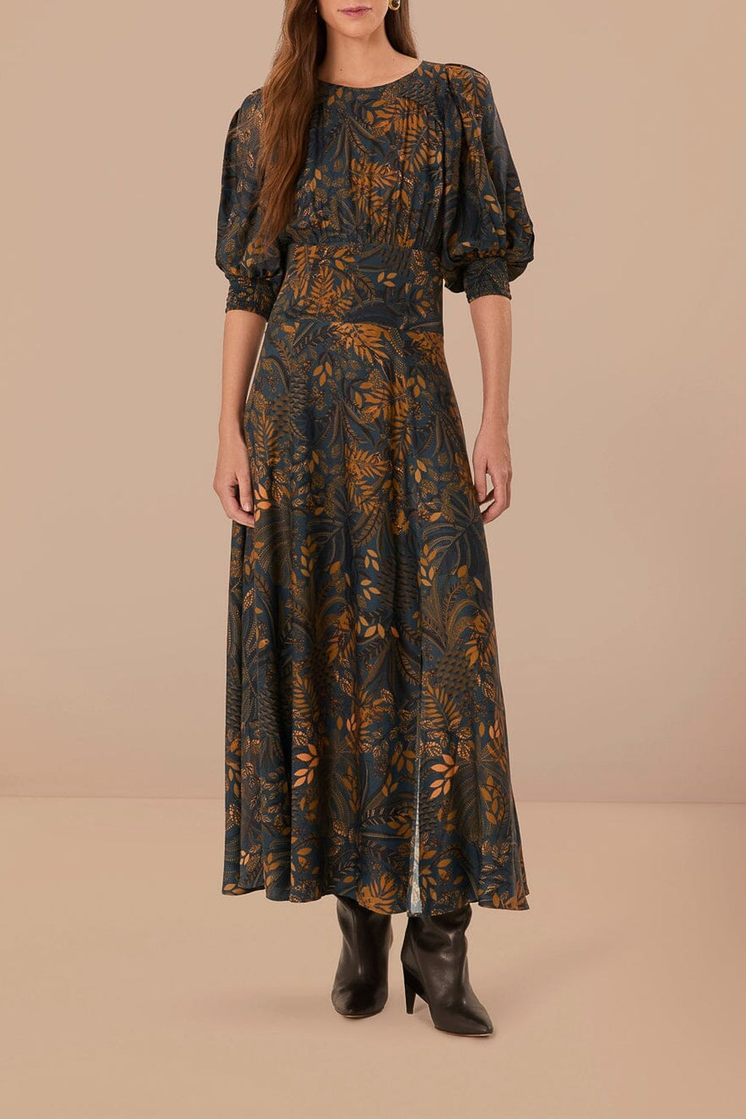 Robe longue Dotted Forest Teal - Noir
