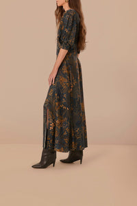 Robe longue Dotted Forest Teal - Noir