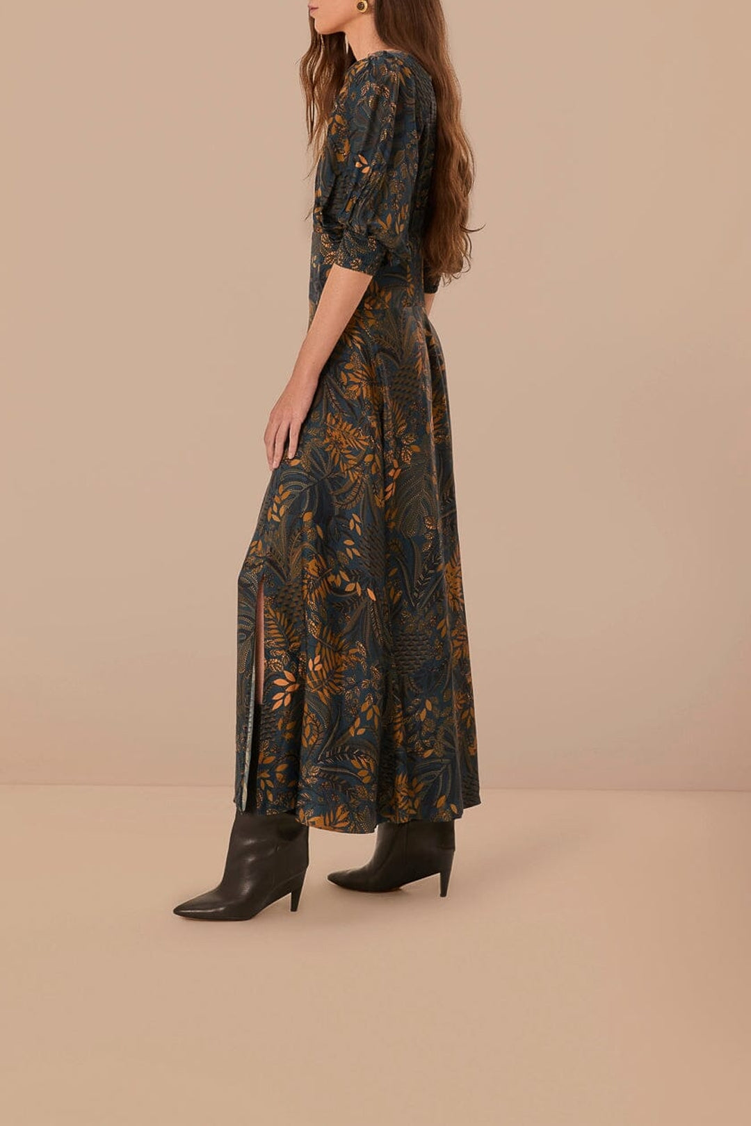 Robe longue Dotted Forest Teal - Noir