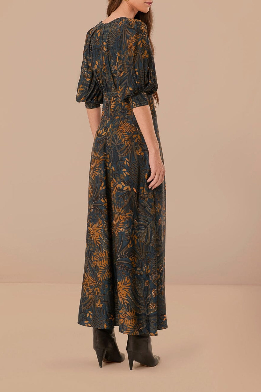Robe longue Dotted Forest Teal - Noir