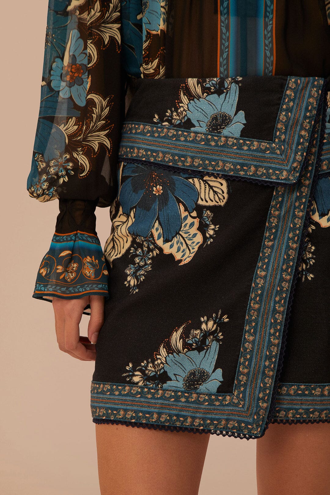 Jupe Blossom Tapestry en coton - Bleu