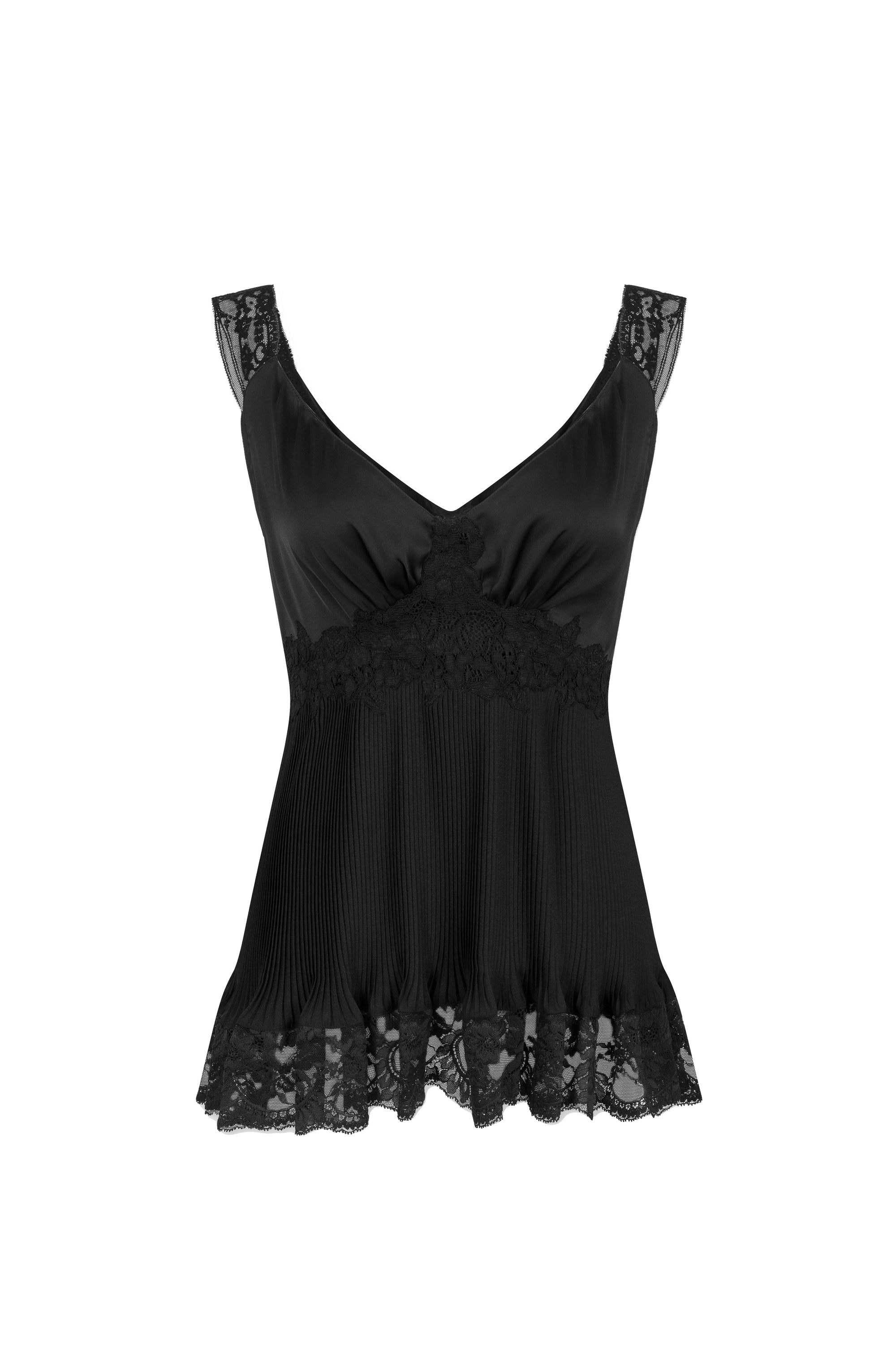 Top plissé en dentelle - Black