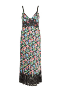 Robe longue fleurie à fines bretelles - Black Mecanic Flower