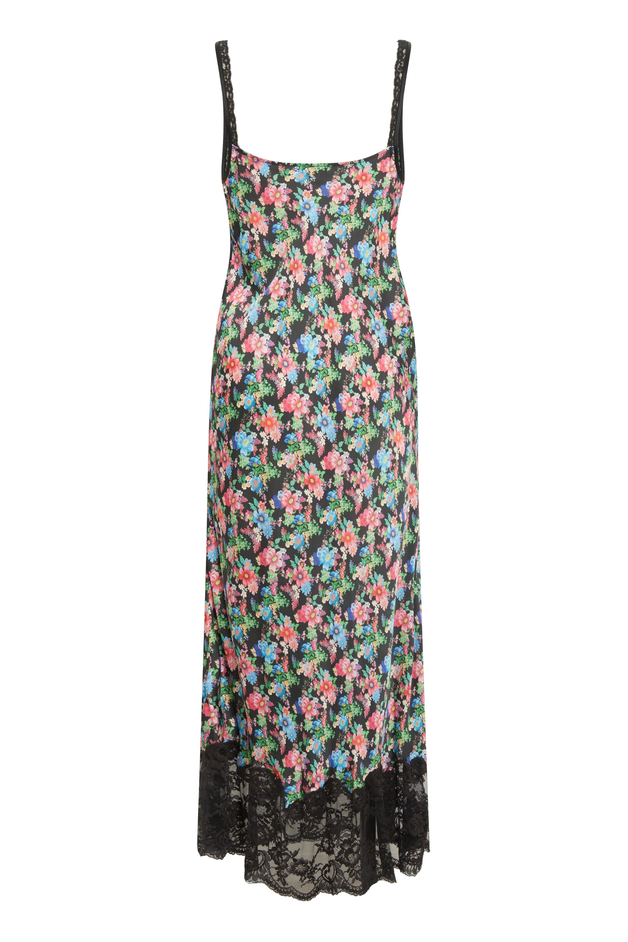 Robe longue fleurie à fines bretelles - Black Mecanic Flower