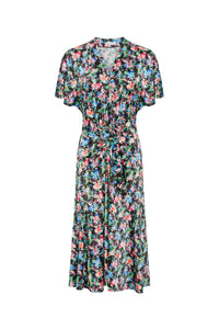 Robe ceinturée à manches courtes - Black Mecanic Flower