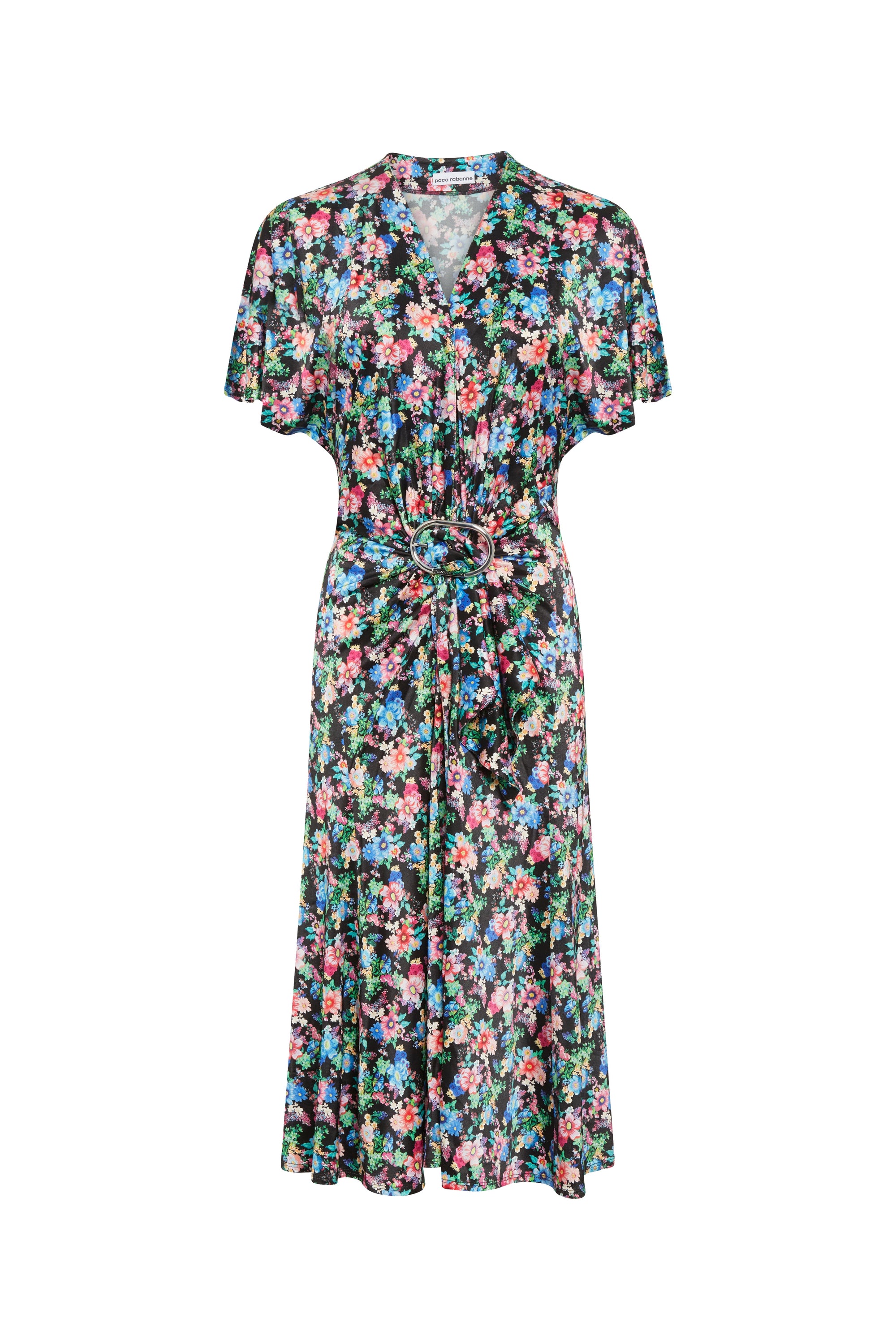 Robe ceinturée à manches courtes - Black Mecanic Flower