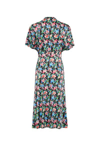 Robe ceinturée à manches courtes - Black Mecanic Flower