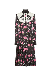 Robe plissée et boutonnée - Black Roses And Dots
