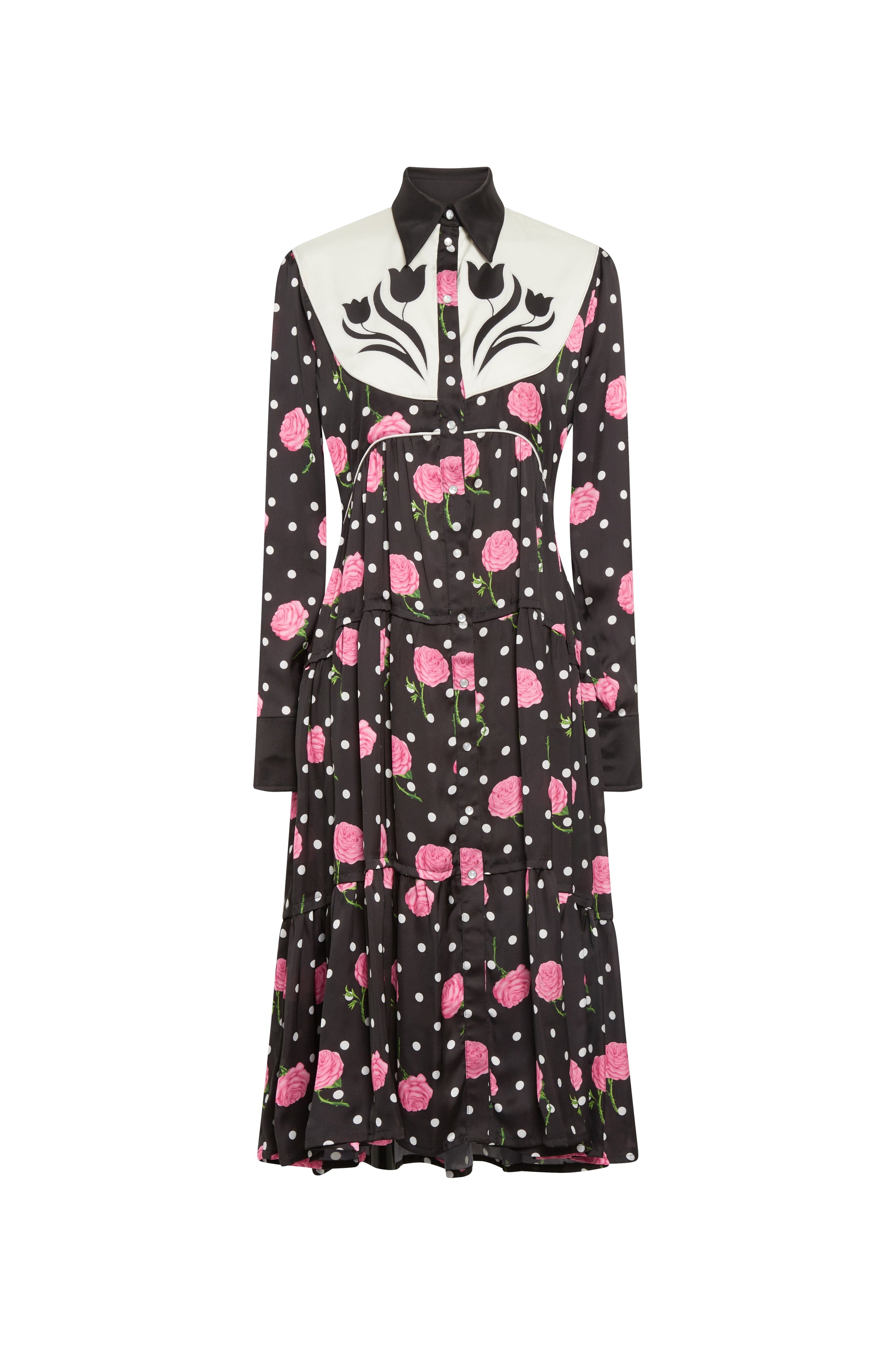 Robe plissée et boutonnée - Black Roses And Dots