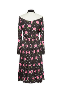 Robe plissée et boutonnée - Black Roses And Dots