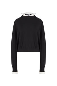 Pull à encolure frou-frou en laine - Black