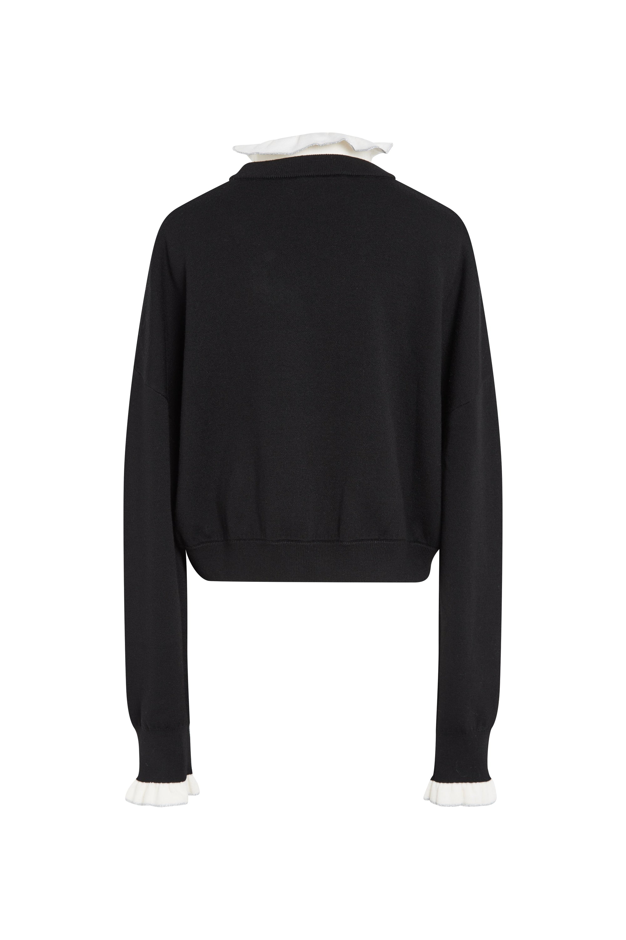 Pull à encolure frou-frou en laine - Black
