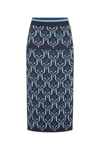 Jupe longue à motif jacquard - Blue Jacquard Paco