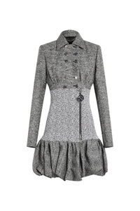 Manteau mi-long ajusté en laine - Black & White