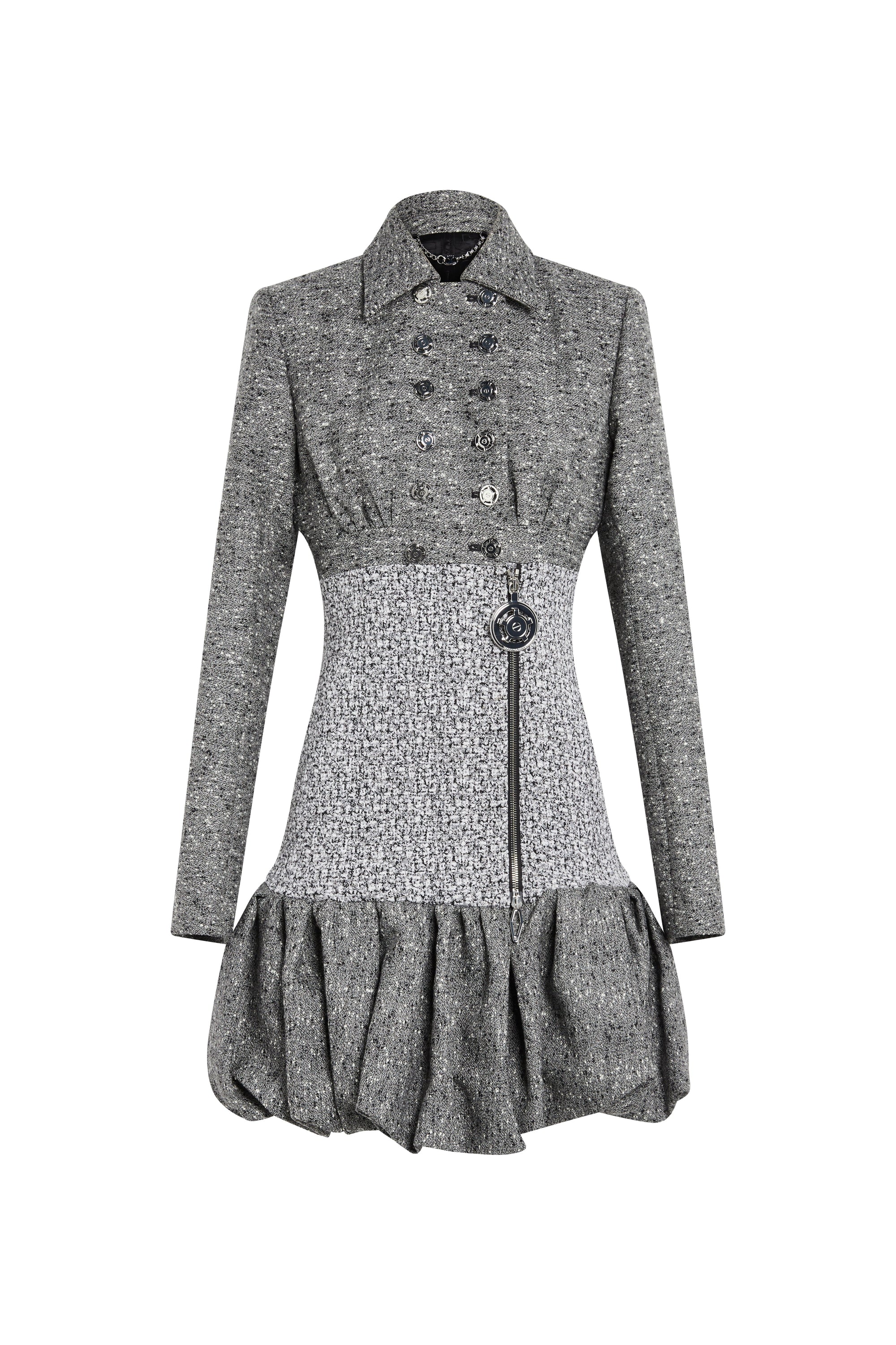 Manteau mi-long ajusté en laine - Black & White