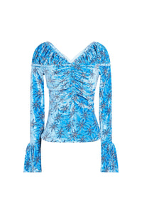 Top froncé à motif fleurs - Blue Splash