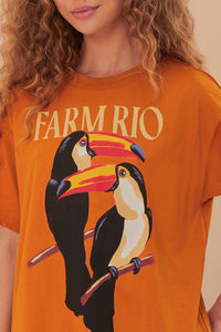 T-shirt décontracté Farm Rio Toucan en coton - Orange