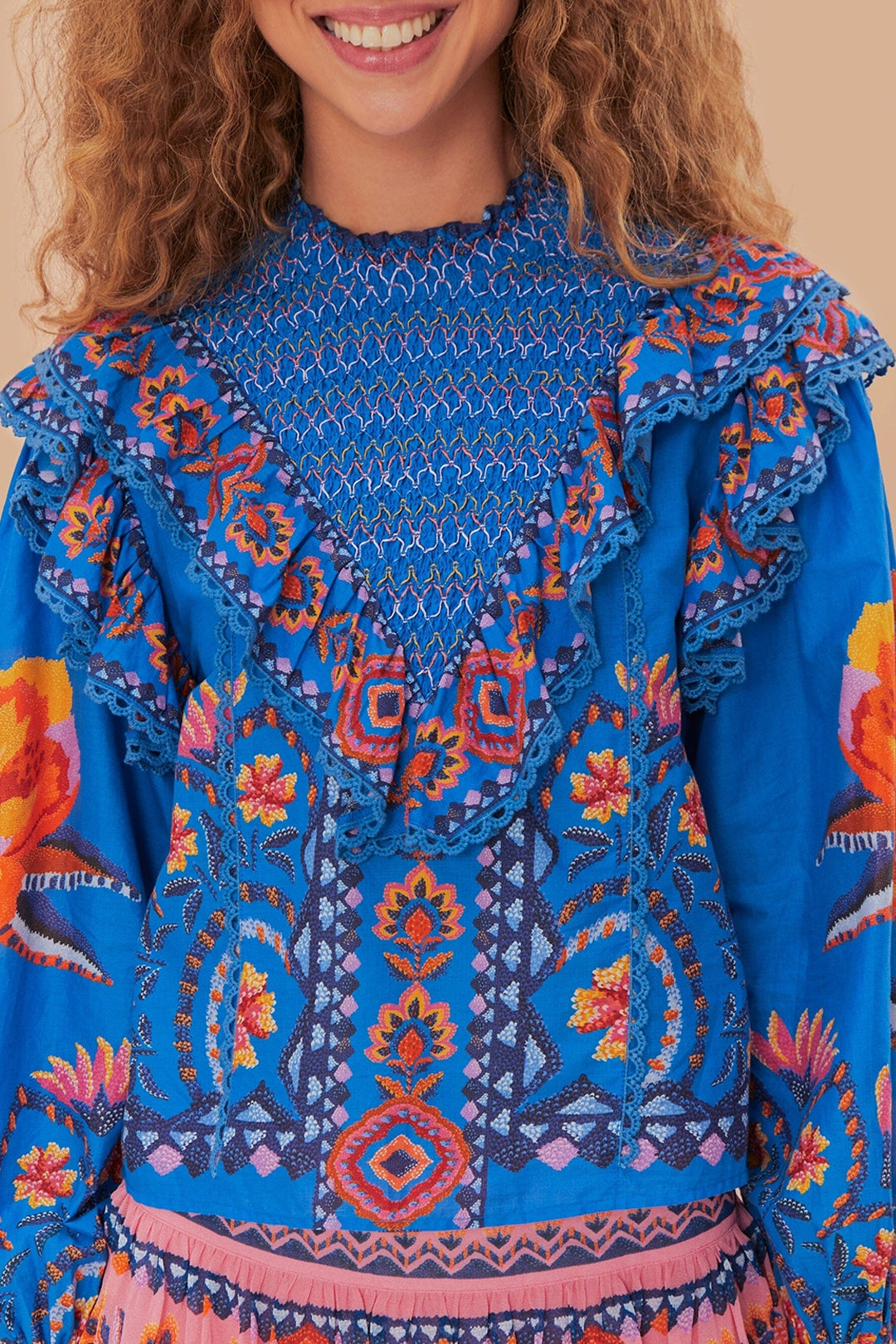 Blouse Lucy Floral à manches longues en coton - Bleu