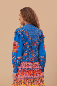 Blouse Lucy Floral à manches longues en coton - Bleu