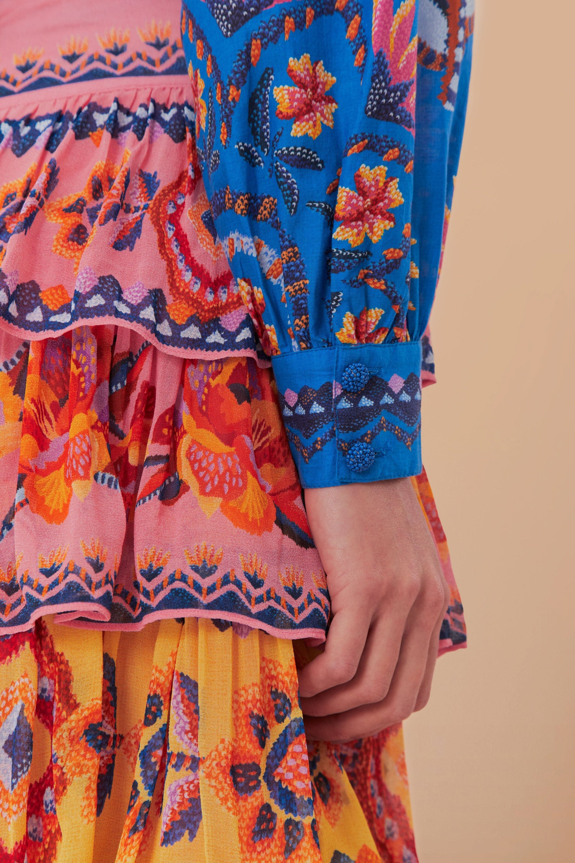 Blouse Lucy Floral à manches longues en coton - Bleu