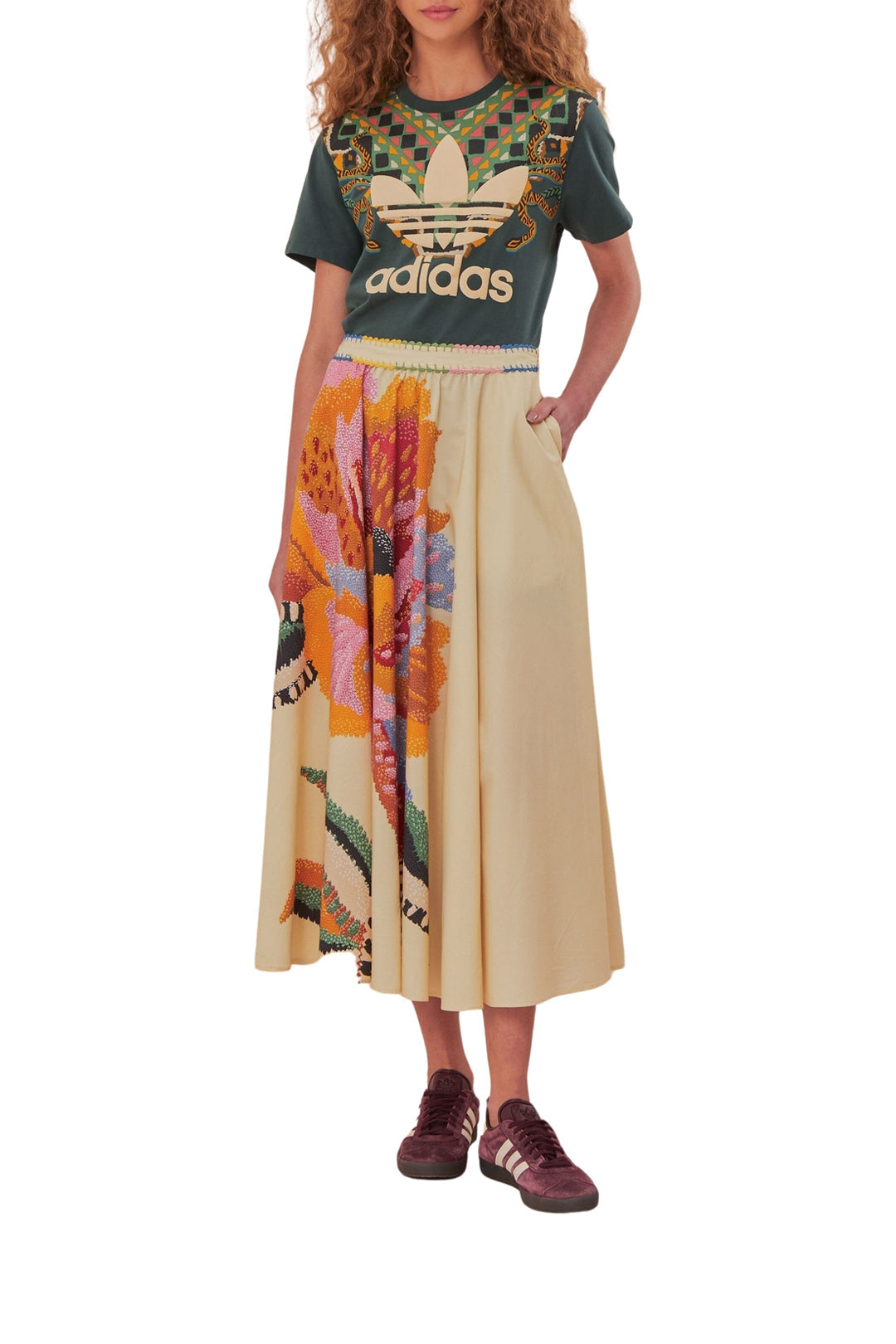 Jupe longue Floral Lucy en coton - Beige