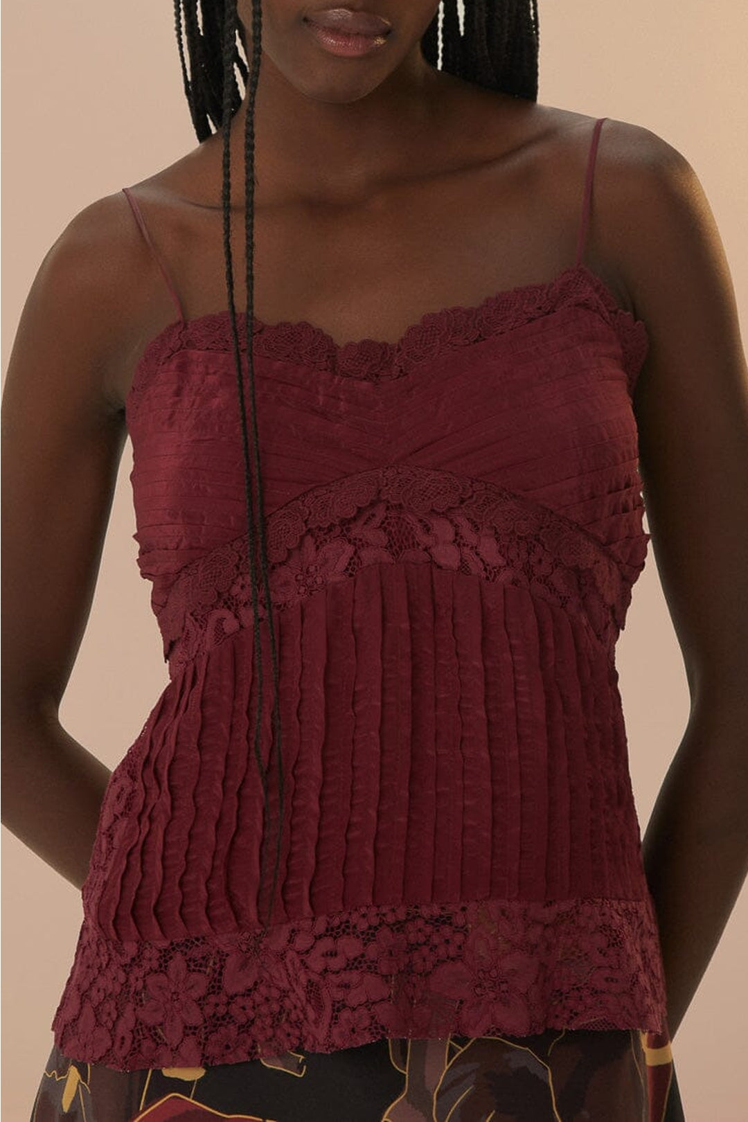 Blouse sans manches en dentelle - Bordeaux