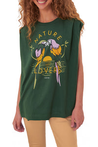 T-shirt Nature Lovers sans manches en coton - Vert