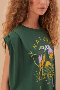 T-shirt Nature Lovers sans manches en coton - Vert
