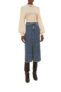 Jupe midi taille basse en denim - Bleu