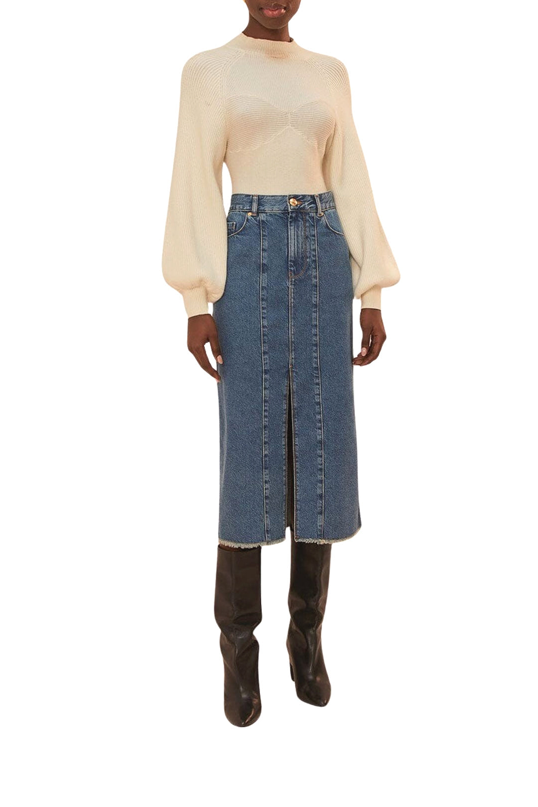 Jupe midi taille basse en denim - Bleu