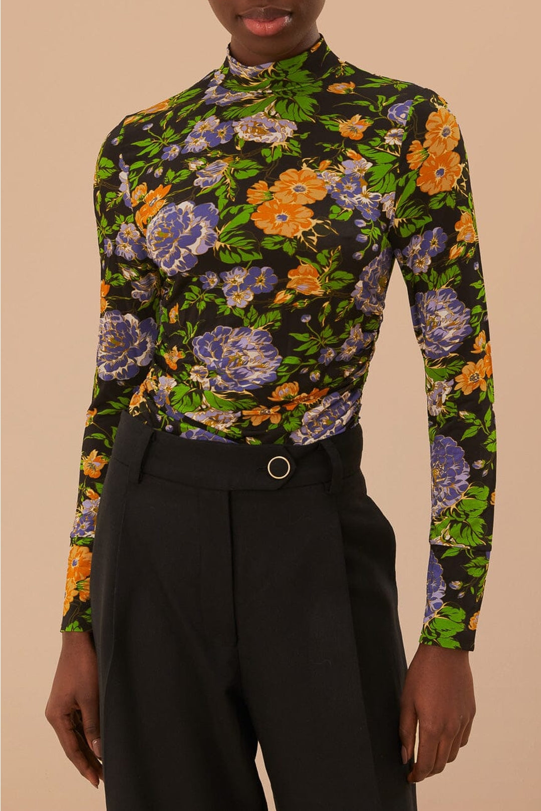 Blouse à motif floral en jersey - Noir