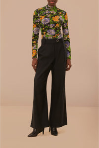 Blouse à motif floral en jersey - Noir