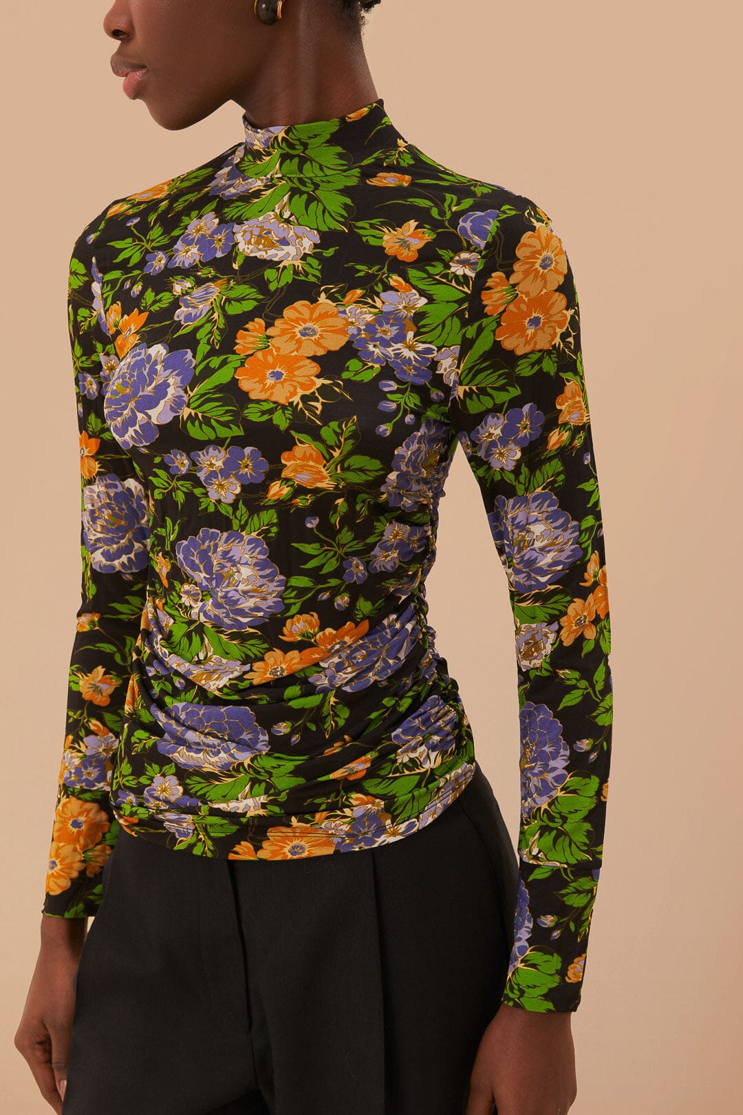 Blouse à motif floral en jersey - Noir