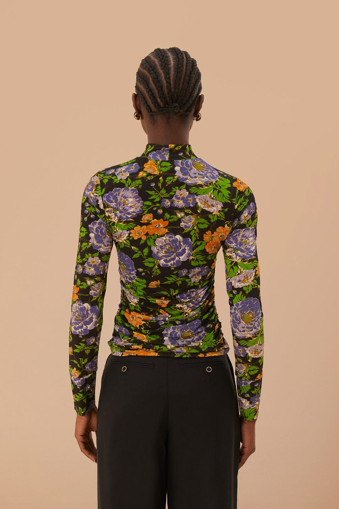 Blouse à motif floral en jersey - Noir