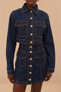 Jupe taille haute en denim - Bleu