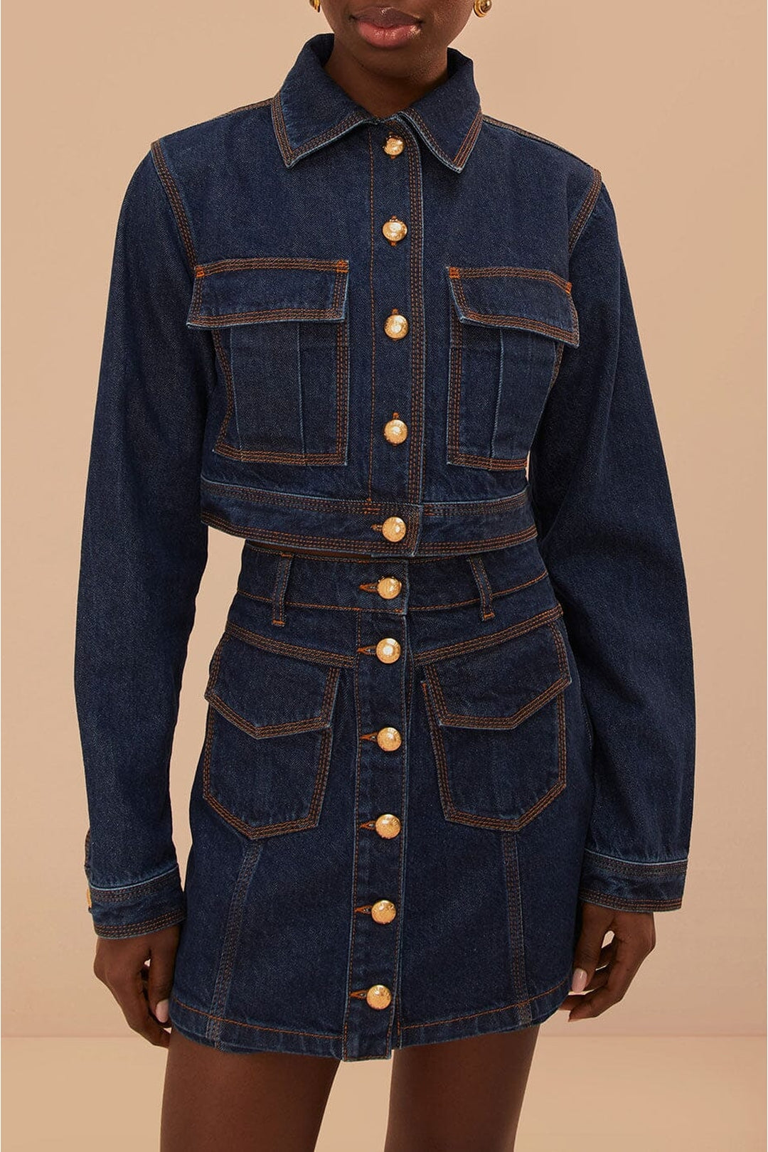 Jupe taille haute en denim - Bleu
