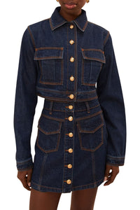 Jupe taille haute en denim - Bleu