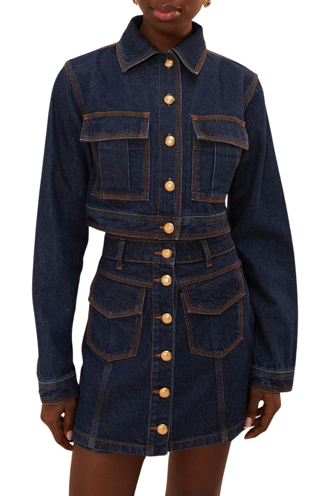Jupe taille haute en denim - Bleu