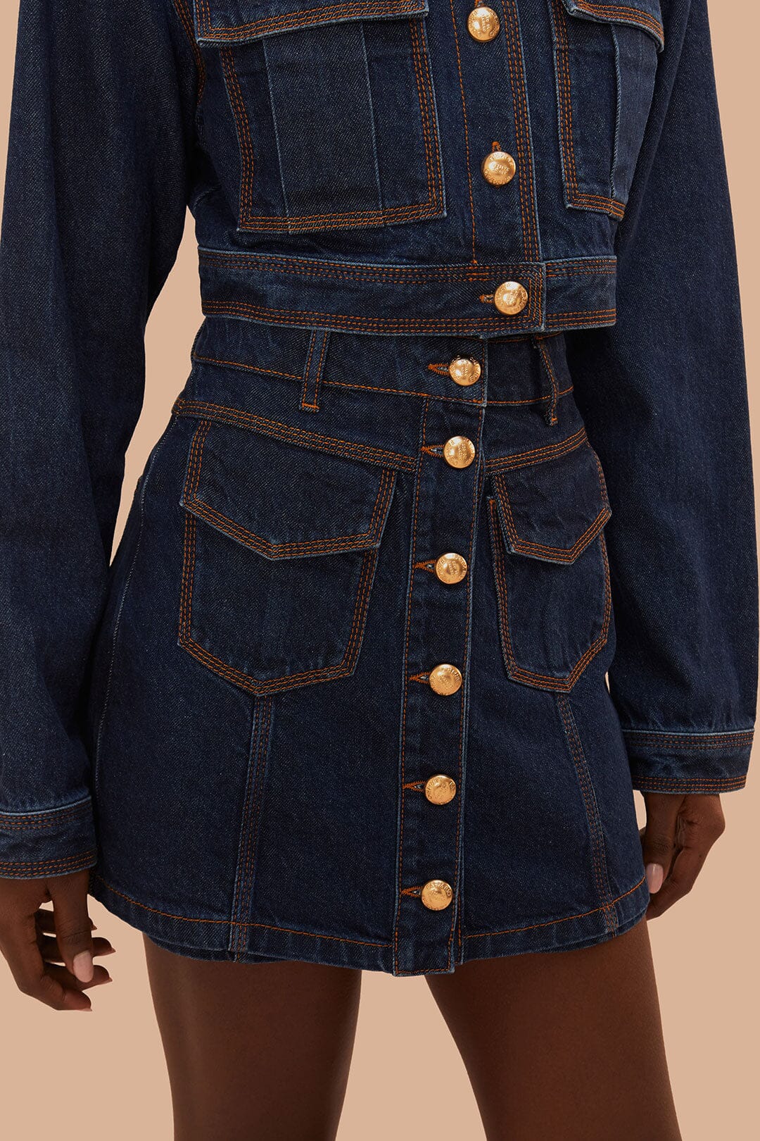 Jupe taille haute en denim - Bleu