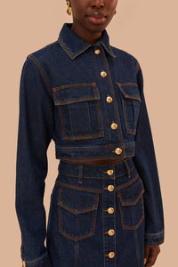 Veste courte en denim - Bleu