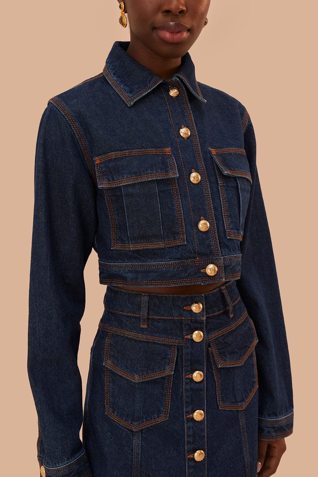 Veste courte en denim - Bleu