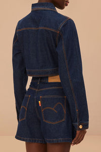 Veste courte en denim - Bleu