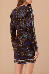 Robe courte portefeuille brodée Garden Brown - Marron